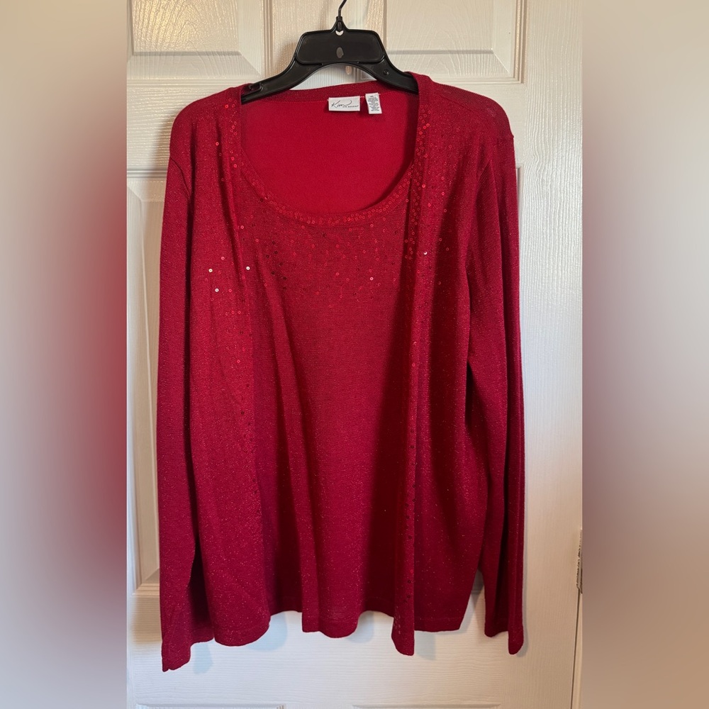 Kim Rogers Twofer Cardigan Red Sequin Sweater